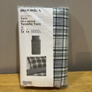 IKEA SNARJMARA Duvet Cover Pillowcase Green Black White Checked Reversible‎ Ties